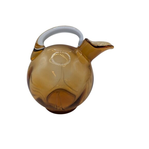 Vintage Cambridge Amber Tilt Ball Cordial 5” Pitcher w Clear Handle - Picture 5 of 8